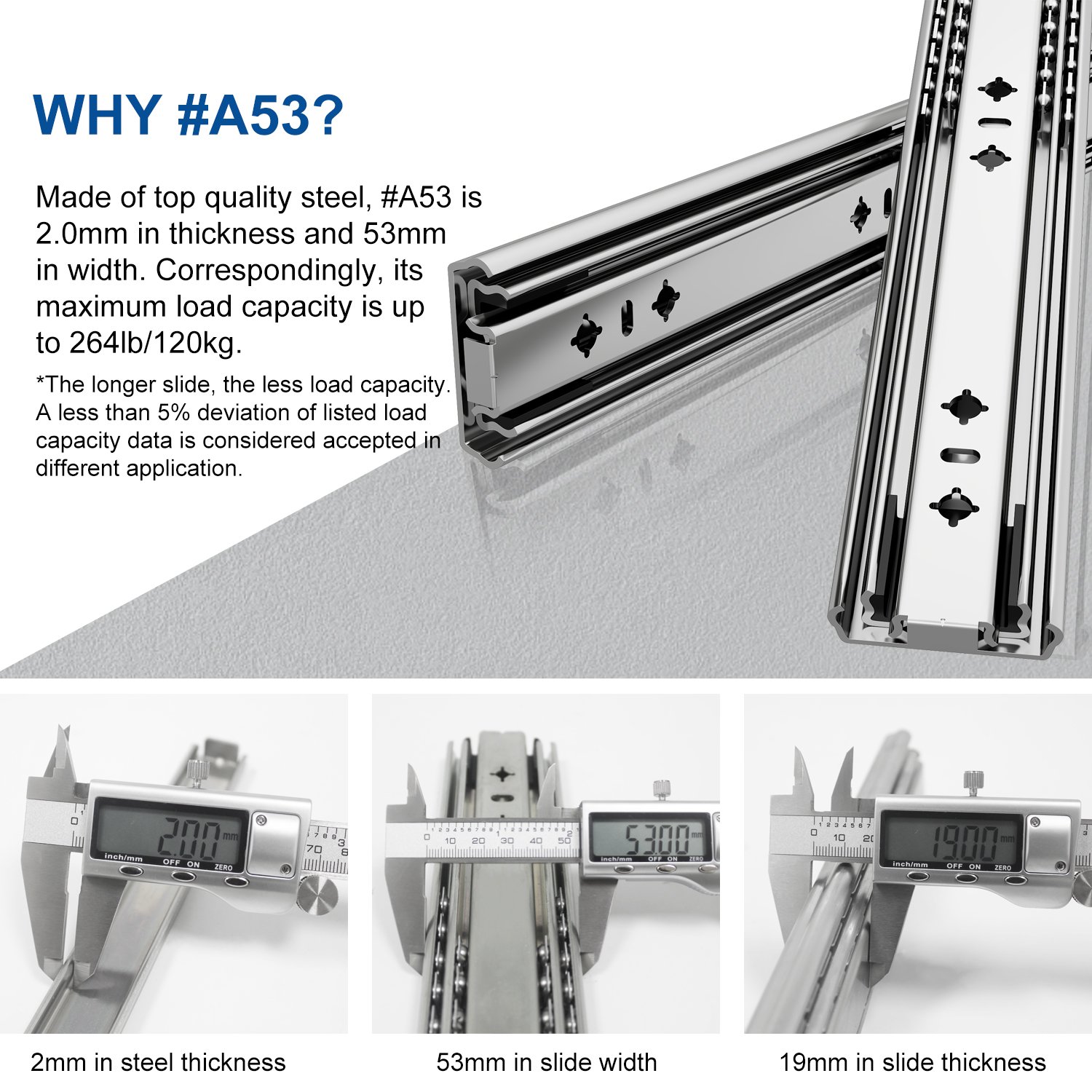 120kg Heavy Duty Drawer Runners #A53, 1 Pair 120kg Heavy Duty Drawer Runners #A53, 1 Pair