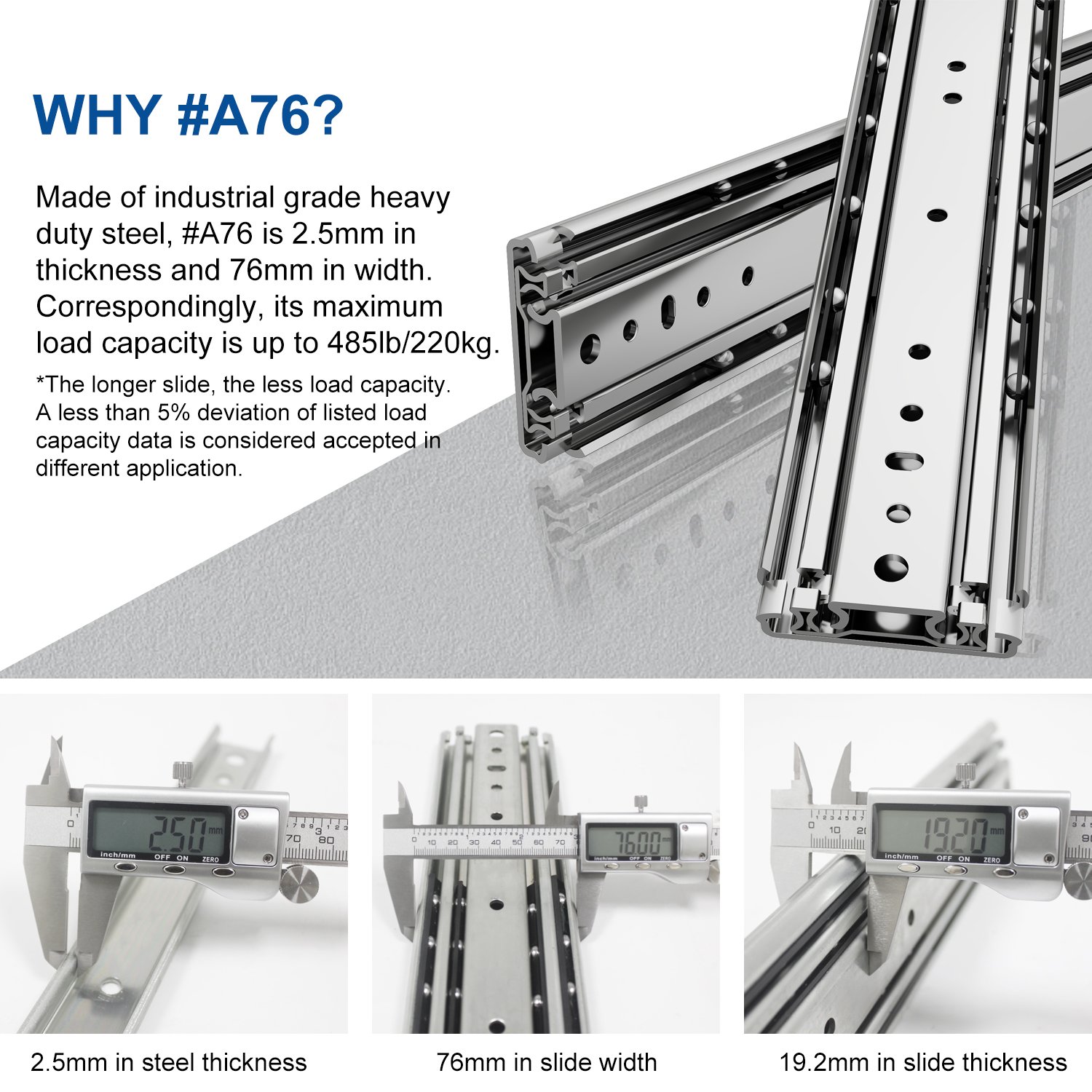 220kg Ultra Heavy Duty Drawer Runners #A76, 1 pair 220kg Ultra Heavy Duty Drawer Runners #A76, 1 pair