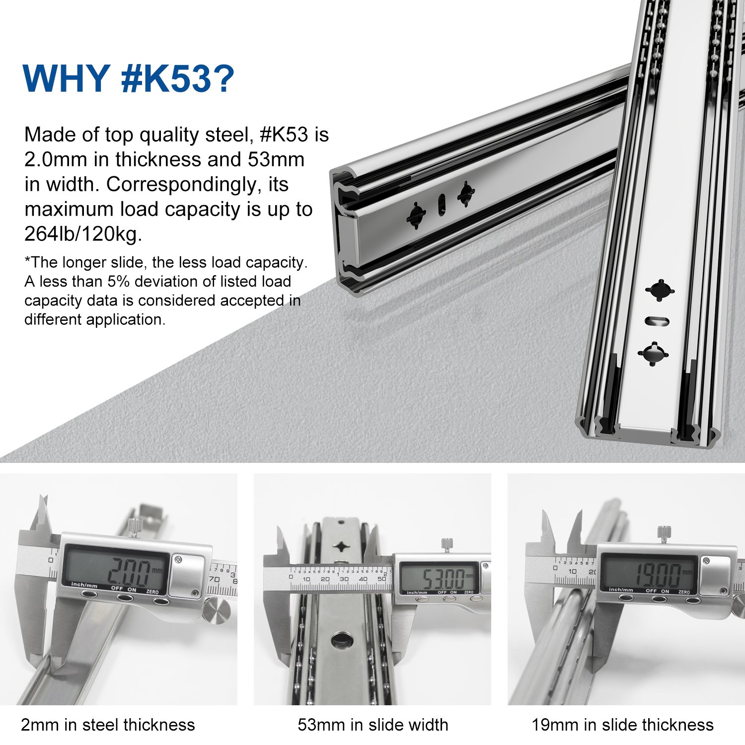 Heavy Duty Soft Close Drawer Runners #K53 120kg Heavy Duty Soft Close Drawer Runners #K53 120kg