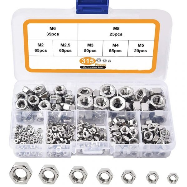 315Pcs Stainless Steel Hex Nuts Assortment Kit