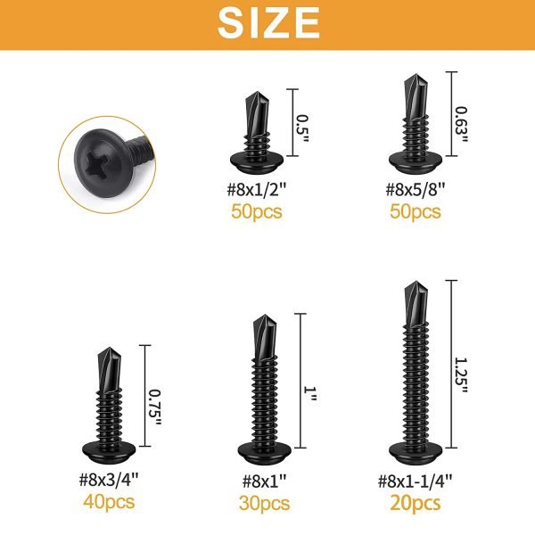 190PCS Assorted Size Self Tapping Sheet Metal Screws Set - Image 3
