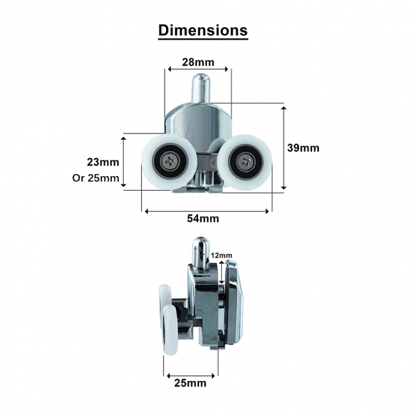 Shower Door Double Wheel Rollers 23/25mm, 8Pcs - Image 2