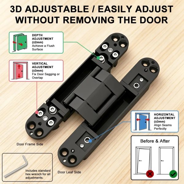 2 Packs Hidden Door Hinges 4.3"-6.5"(Black/Silver/Gold/Grey/Cyan) - Image 3