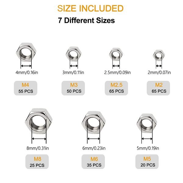 315Pcs Stainless Steel Hex Nuts Assortment Kit - Image 3