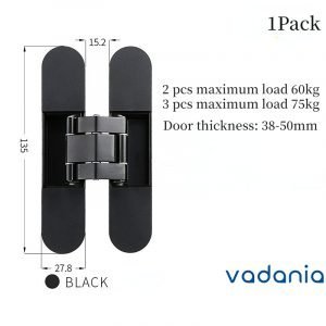 2 Packs Hidden Door Hinges 4.3"-6.5"(Black/Silver/Gold/Grey/Cyan) - Black, H60-5.5"/140mm