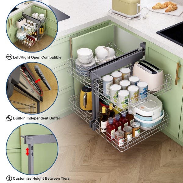 Magic of Pull Out Blind Corner Kitchen Organizer, 2 Tiers