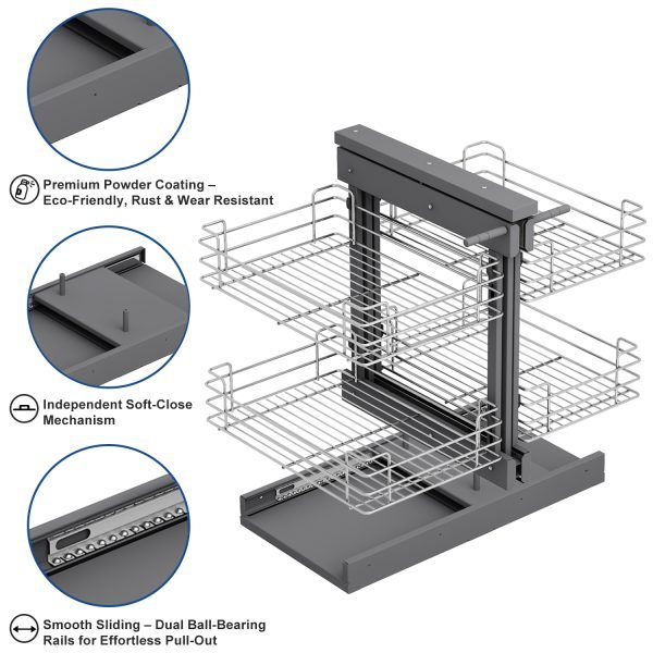 Magic of Pull Out Blind Corner Kitchen Organizer, 2 Tiers