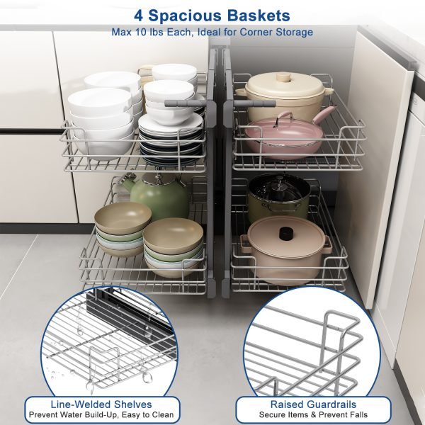 Magic of Pull Out Blind Corner Kitchen Organizer, 2 Tiers