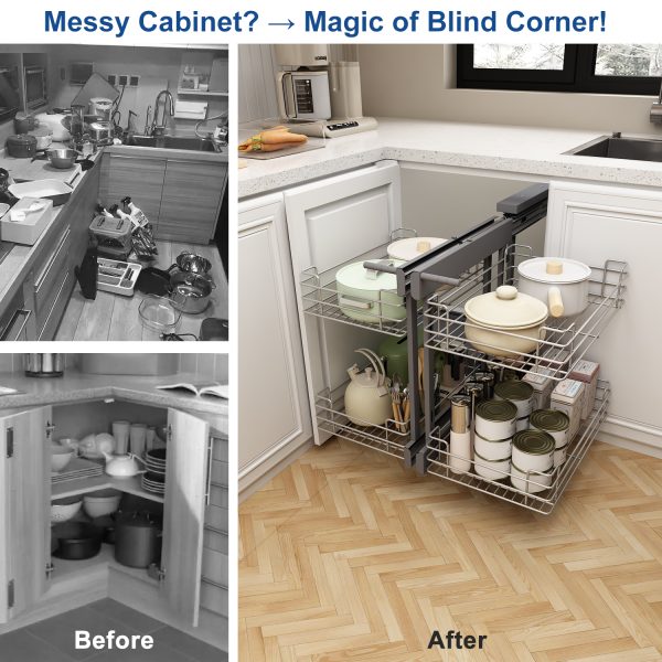 Magic of Pull Out Blind Corner Kitchen Organizer, 2 Tiers