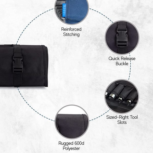 1 Pack Large Tool Roll Up Pouch with 22 Pockets - Image 4