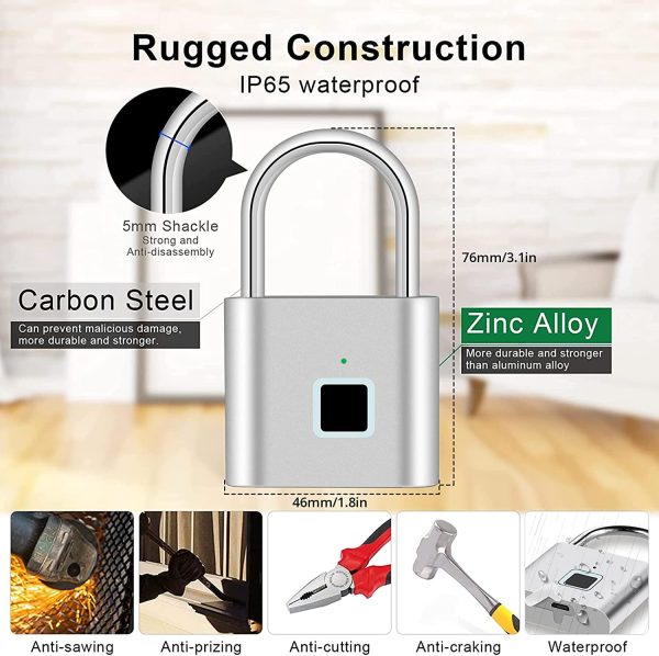 3 PCS Fingerprin Waterproof Keyless Anti-Theft Padlock - Image 4