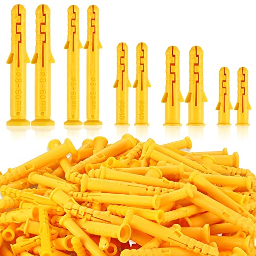 100 Pcs Ribbed Yellow Plastic Drywall Anchors
