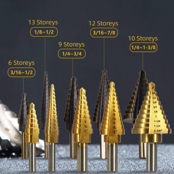 Titanium Step Drill Bit Set, 6Pcs, 5Pcs (Gold,Black) - Image 2