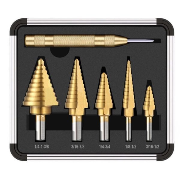 Titanium Step Drill Bit Set, 6Pcs, 5Pcs (Gold,Black)