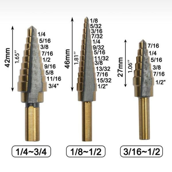 Titanium Step Drill Bit Set, 6Pcs, 5Pcs (Gold,Black) - Image 11