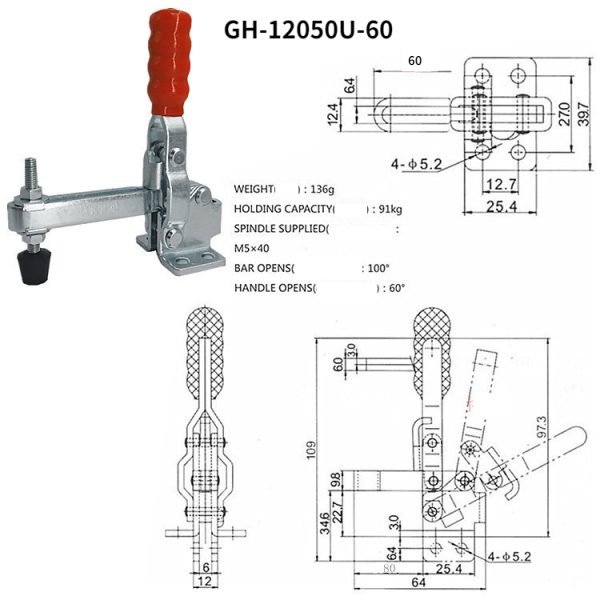 91kg/200lb Quick Release Vertical Toggle clamps, 2pcs - Image 4