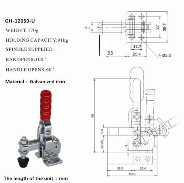 91kg/200lb Quick Release Vertical Toggle clamps, 2pcs - Image 3
