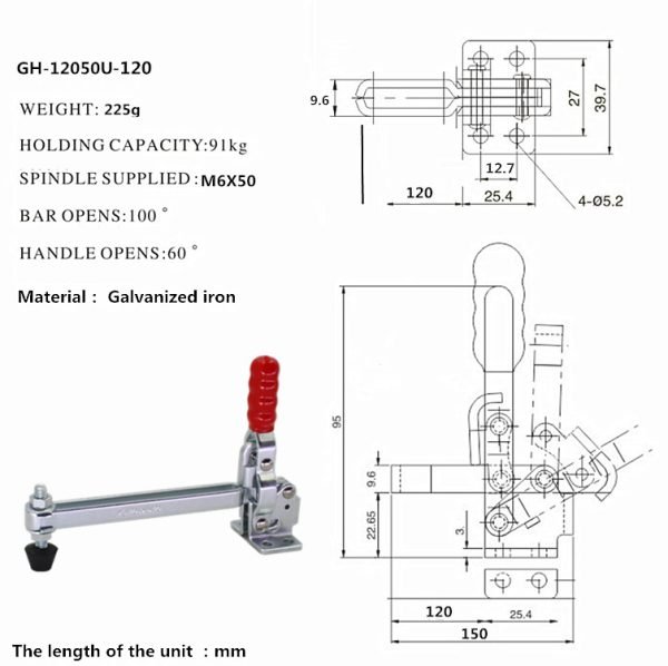 91kg/200lb Quick Release Vertical Toggle clamps, 2pcs - Image 6