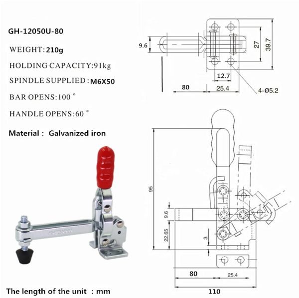 91kg/200lb Quick Release Vertical Toggle clamps, 2pcs - Image 5