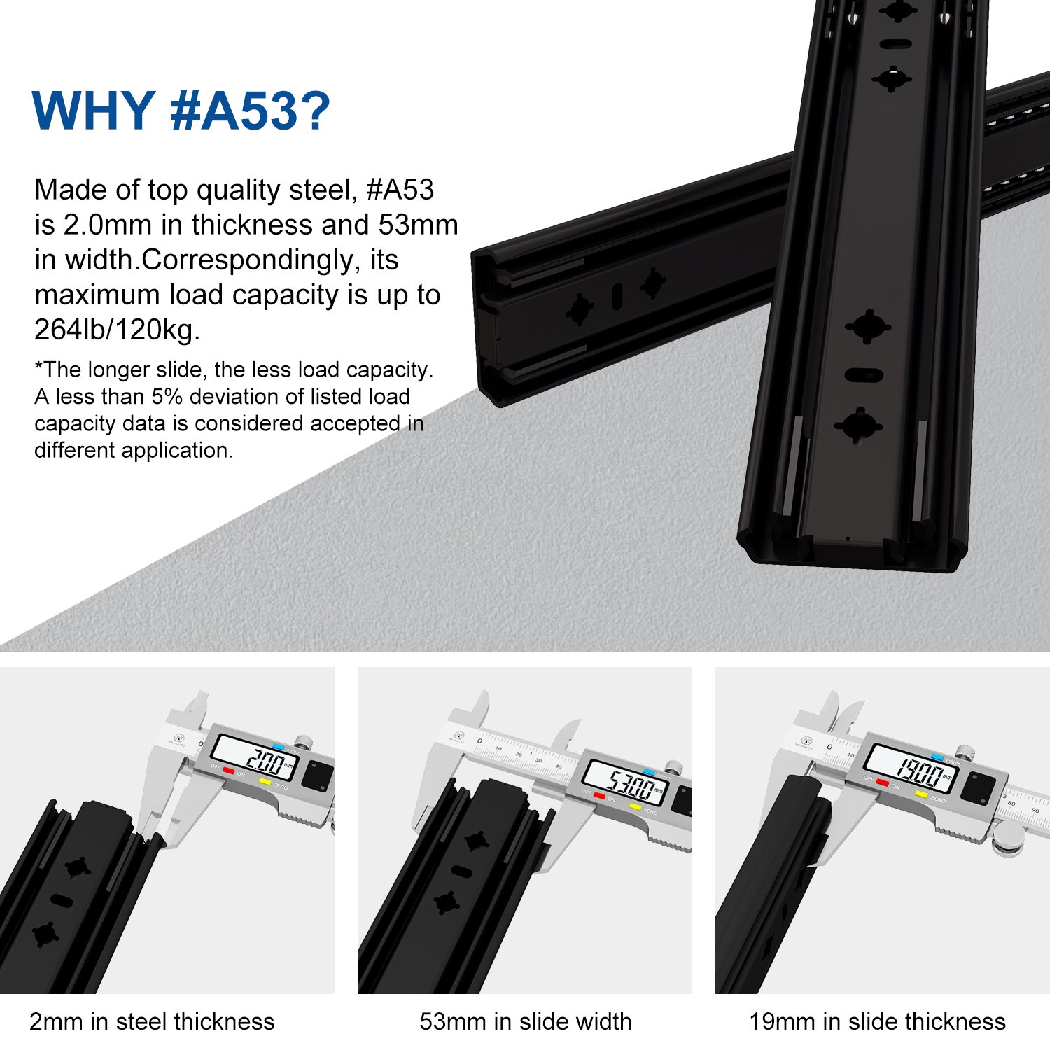 265lb Heavy Duty Drawer Slides #A53 – Black 265lb Heavy Duty Drawer Slides #A53 - Black