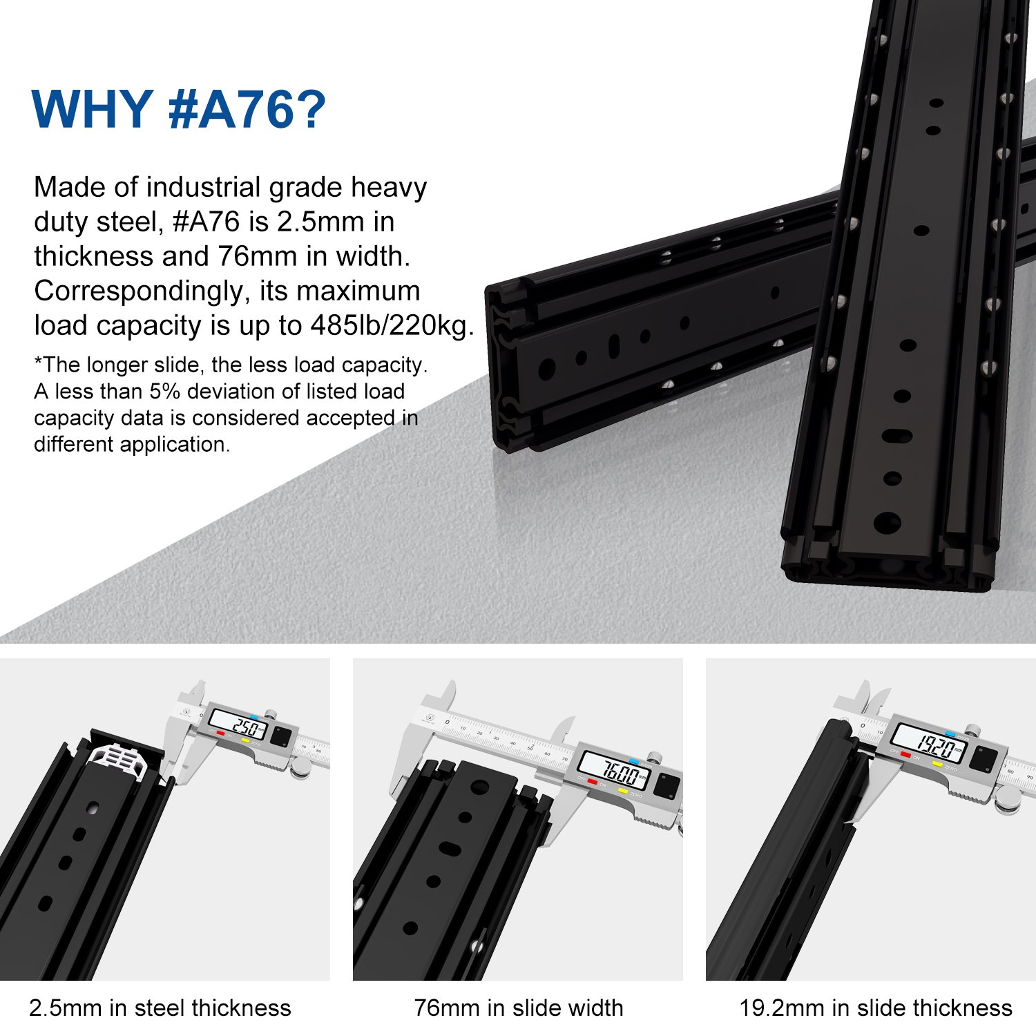 Ultra Heavy Duty Drawer Slides #A76 – Black Ultra Heavy Duty Drawer Slides #A76 – Black