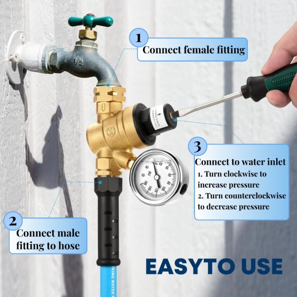 RV Water Pressure Regulator, with Pressure Gauge and Adjustable Knob - Image 3