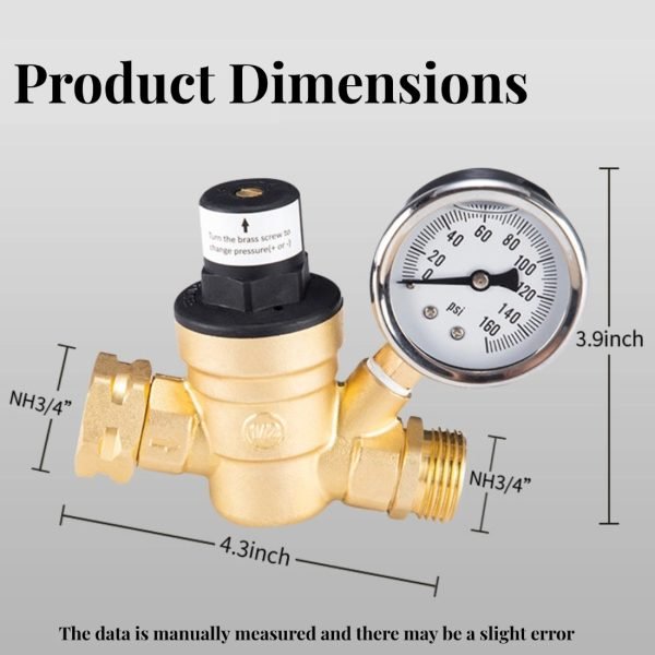 RV Water Pressure Regulator, with Pressure Gauge and Adjustable Knob - Image 2
