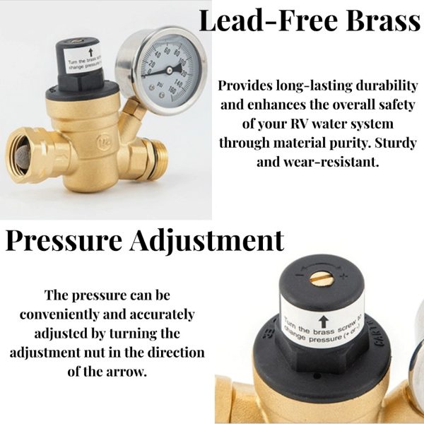 RV Water Pressure Regulator, with Pressure Gauge and Adjustable Knob - Image 5