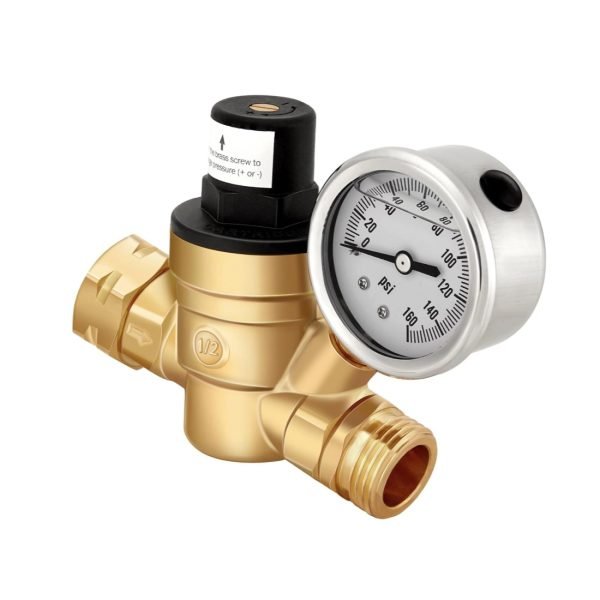 RV Water Pressure Regulator, with Pressure Gauge and Adjustable Knob