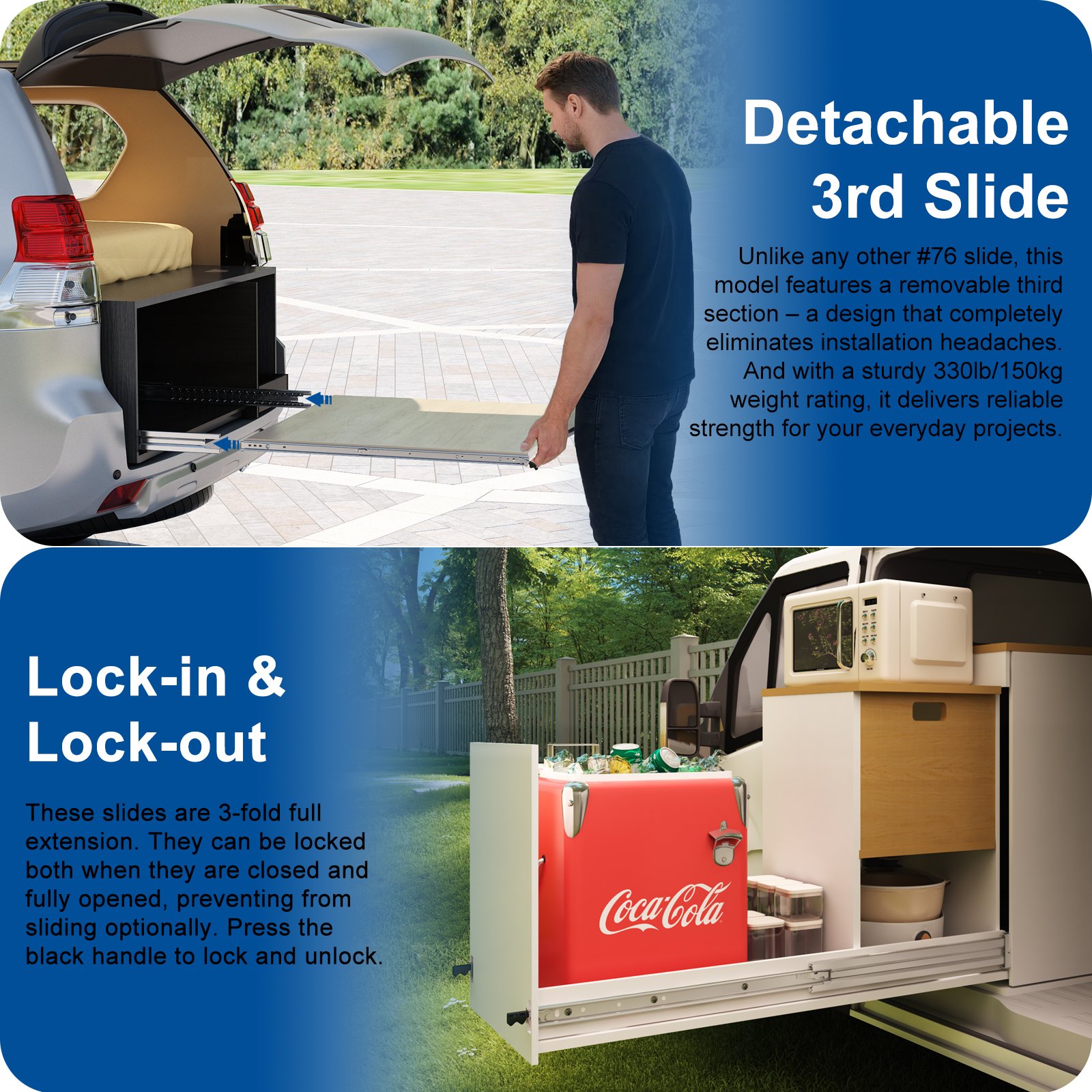 Heavy Duty Drawer Slides with Lock #XD76(Section 3 is detachable) 1 Pair Heavy Duty Drawer Slides with Lock #XD76(Section 3 is detachable) 1 Pair