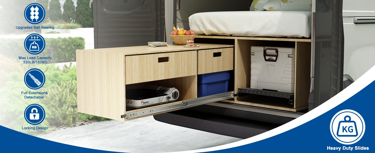 Heavy Duty Drawer Slides with Lock #XD76(Section 3 is detachable) 1 Pair